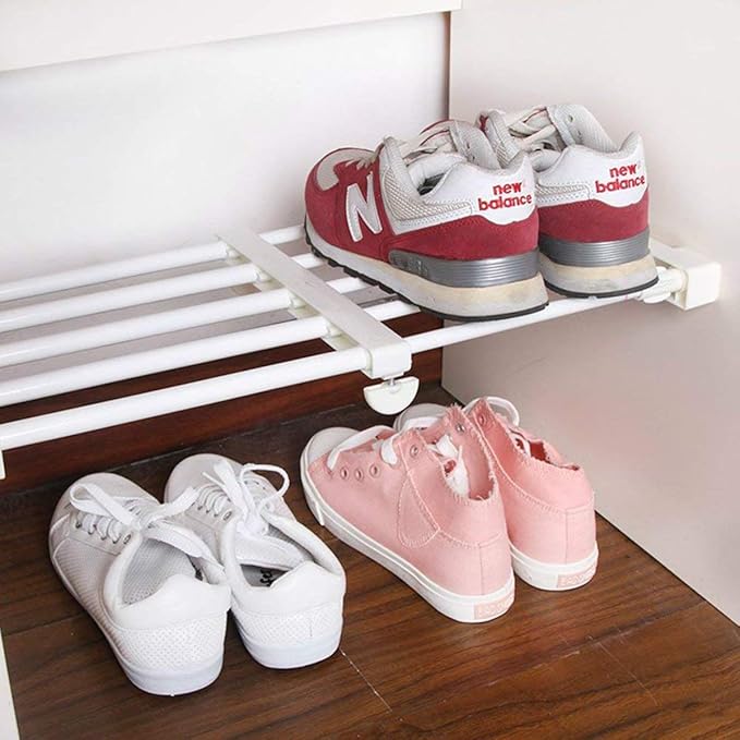 Adjustable Shelf Organizer Expandable Closet Shelf and Rod with No Drilling for Wardrobe Cupboard Kitchen Bookcase (18.2" - 2