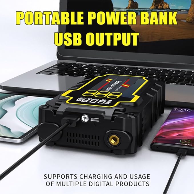 Jump Starter 4000A 12V Car Battery Booster Pack (Up to 7.0L Gas, 5.5L Diesel), Portable Power Bank with Air Compressor,