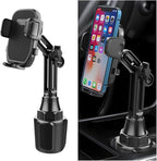 Car Cup Phone Holder, 360° Rotation Carbon Fiber Vehicle Cup Cellphone Holder with Long & Adjustable Neck, Auto Interior Smartphone Expander Mount Accessories, Universal Fit