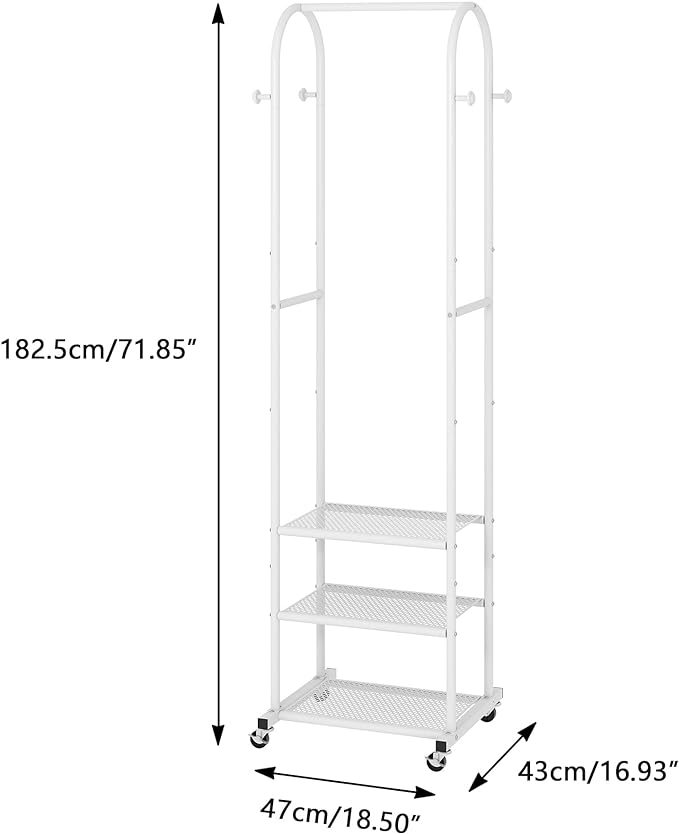 Kaitiemoo Heavy Duty Clothing Rack with Wheels,Modern Garment Rack with 3 Metal Shelves, 71.8Inches Display Rack for Hanging 