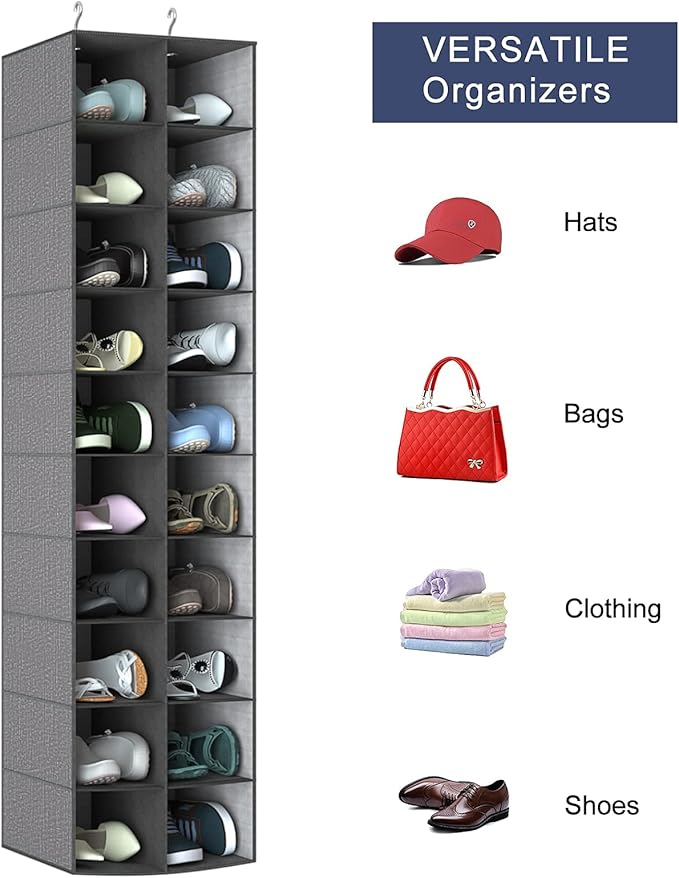coastal rose Hanging Shoe Organizer for Closet, 20 Sections Hanging Closet Organizer and Storage Shelves, Space Saving Shoe R