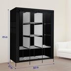 PLKO Portable Closet, Wardrobe Closet Organizer,Portable Clothes Closet Rolling Door Wardrobe with Black Oxford Fabric Cover 