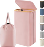 Lifewit 100L Laundry Basket with Lid, Clothes Hampers for Laundry with Bamboo Handles and 1 Removable Bag, Large Foldable Lau