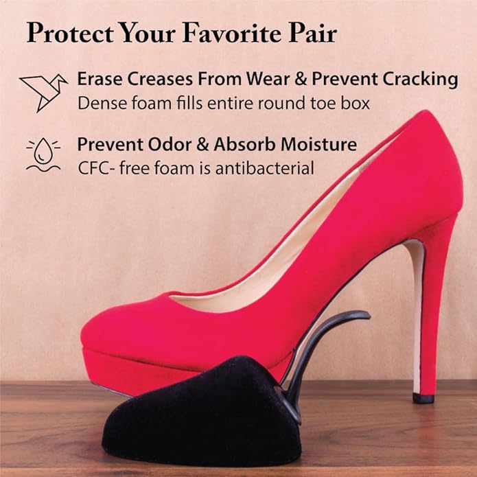 FootFitter Foam Shoe Trees with Handle for Women’s High Heels, Round Toe Travel Insert for Shoe Shape & Crease Protection