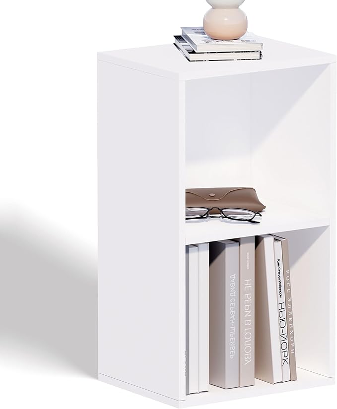 2 Cube Storage Organizer,Wooden 2-Tier Open Shelf Bookshelf,Versatile Storage Cubes for Living Room，Bedroom,Home Office, (Whi