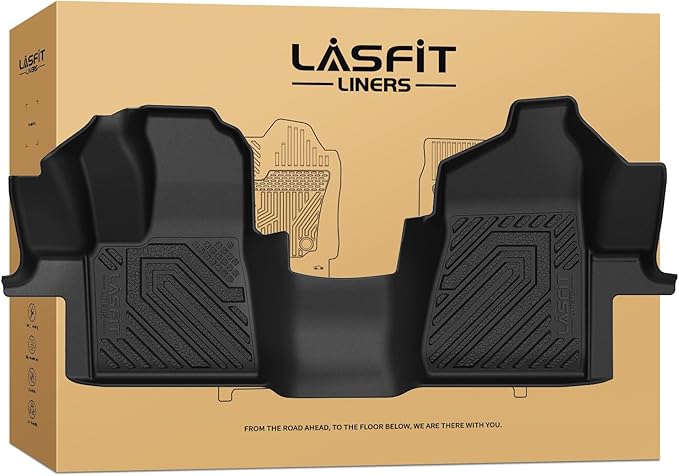 LASFIT Front Floor Mat for 2015-2021 Ford Transit 150/250/350/350HD Vinyl Floor Large Console(Not for Transit Connect Models) All Weather Protector TPE Car Floor Liner for Transit Vans, Black