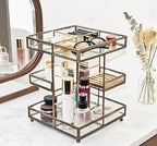 Hersoo 360 Rotating Glass Makeup Organizer, Spinning Vanity Cosmetic Storage with Multi-Layer Compartments, Luxury Countertop