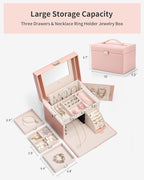 Vlando Jewelry Box Organizer for Girls Women, Large Baroque Jewelry Holder Organizer with Mirror, 3 Drawers for Bracelets, Ea