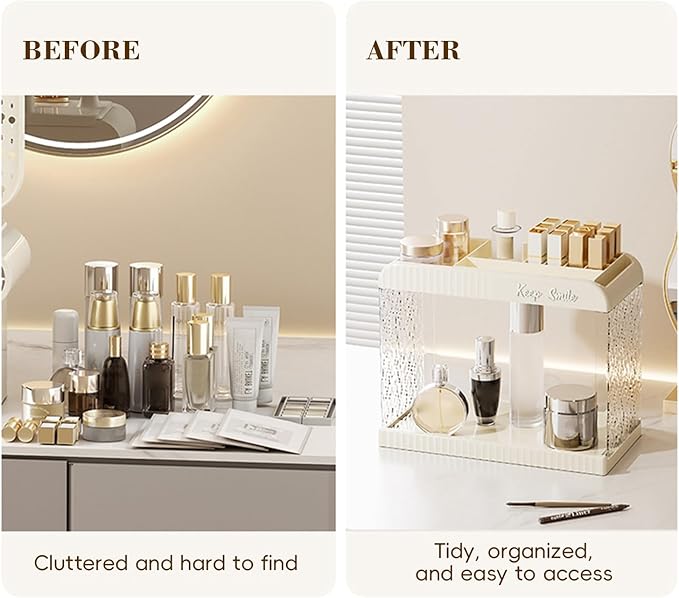 Bathroom Countertop Organizer, 2 Tier Makeup Storage Counter Shelf, Perfume Stand Vanity Holder Skincare Cosmetic Lipstick Dr