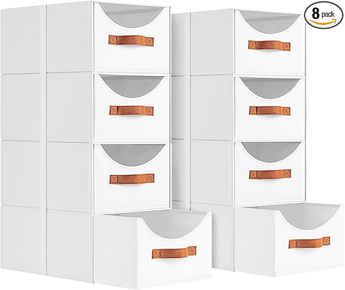 Homsorout Stackable Storage Drawers - Collapsible Storage Bins with Drawers, 8 Pack Closet Shelf Organizer Basket, Fabric Pul