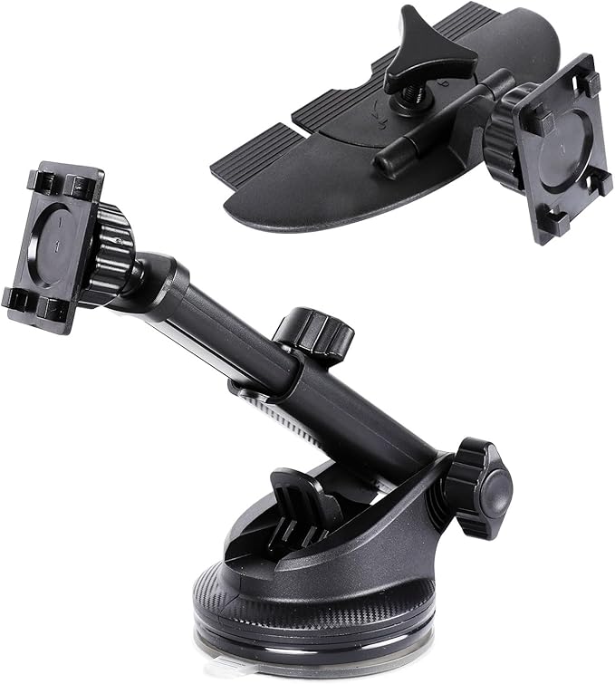xik Universal CarPlay Screen Mount Pro - 2-in-1 CD Slot & Suction Cup Holder w/4-Button Anti-Shake Lock for CD Slot, Windshield & Dashboard, Fits 7" to 10.26" Car Monitors & GPS Displays