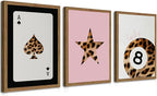 Pink and Black Leopard Wall Art, Lucky Girl 8 Ball Wall Decor Set of 3 Cheetah Lucky Star Poster Canvas Prints, Coquette Mode