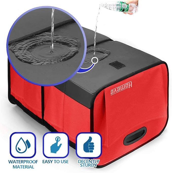 Homeve Trunk Organizer, Car Storage, Reinforced Handles, Collapsible Multi-Compartment, Foldable, Waterproof, Sturdy, 600D Oxford Polyester For Car, SUV, Mini-Van, Red, 2 Compart | Collapsible, Reinforced Handles, Foldable, Waterproof, Suitable for Any...