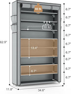 VILICK Shoe Rack with Cover Narrow Shoe Organizer with Pockets 10 Tier Tall Shoe Storage Holds 36-41 Pairs Shoes and Boots Sh