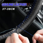 AUTOXBERT 38cm/15inch Genuine Leather DIY Steering Wheel Cover Soft Hand Sewing On Wrap Cover with Needles Thread fit for VW 