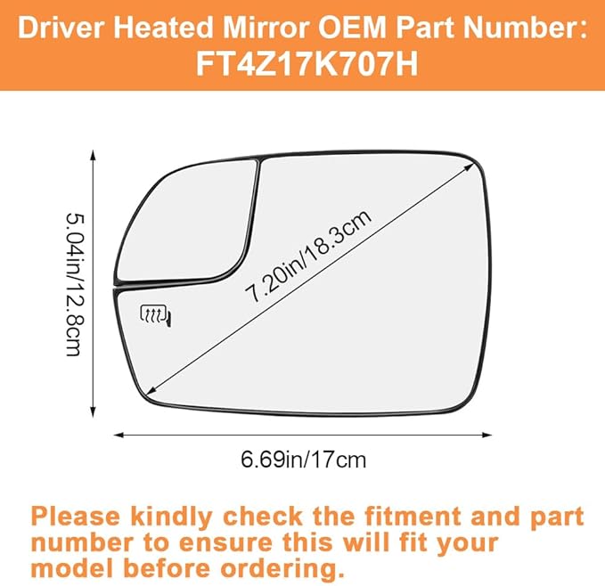 Senzeal Driver Side Heated Mirror Glass Replacement with Blind Spot Mirror for Ford Edge 2015 2016 2017 2018 (Left Side)