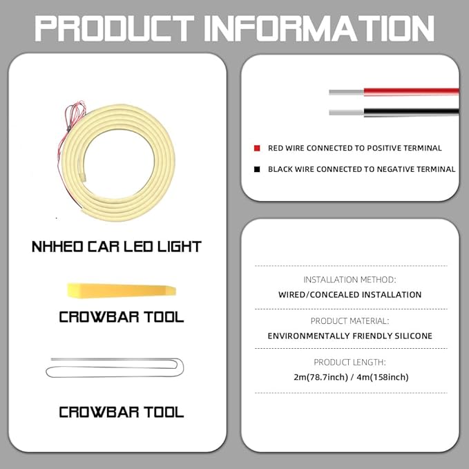 Car LED Strip Light For Trunk, 158Inch IP67 Silicone Waterproof Neon Light Strip Embedded, Flexible Cutting Universal Auto Interior Lights(Warm White)
