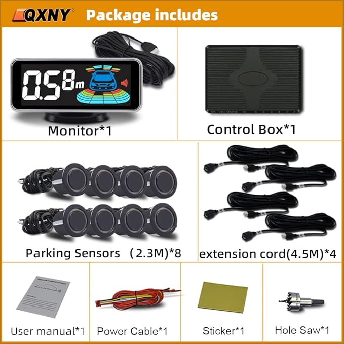Car Parking Sensors Kit Reverse Radar parktronic System Auto Electronics Vehicle Backup Assistant Reverse 8 Sensor (Matte Bla