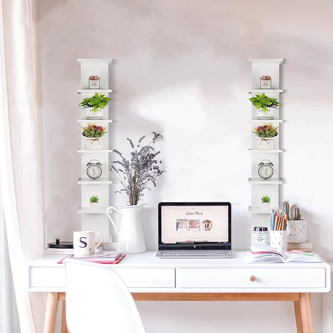2 Pack 7 Tier Wall Shelf Unit 43" White Lack Wall Shelf Display Floating Shelves for Storage Vertical Column Tower Design Flo