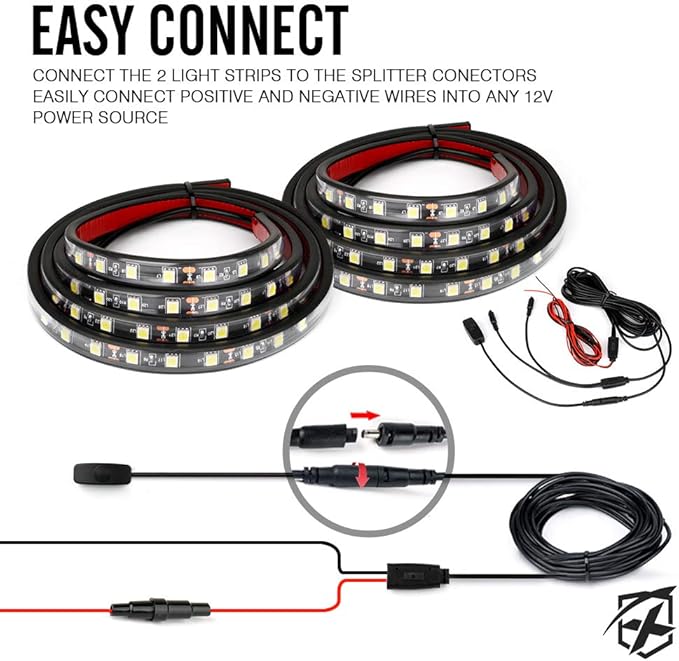 Xprite 60" Inch Blue LED Truck Bed Lights Strip Kit, Decoration Lighting Bar for Cargo Pickup Trucks Van SUV RV Boat, On/Off Switch - 2PCS
