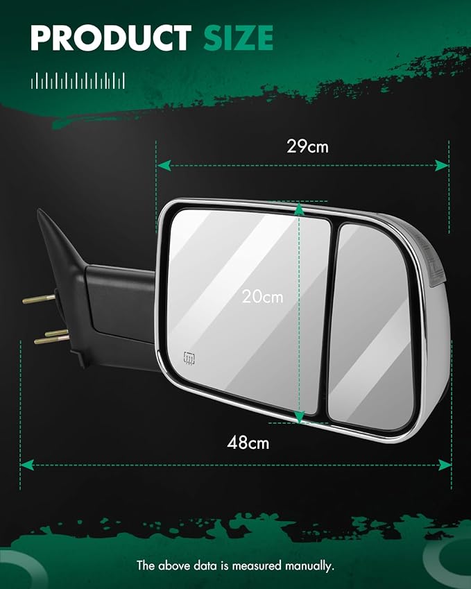 SCITOO Towing Mirrors Compatible With 1998-2001 for Dodge for Ram 1500 for Ram 2500 for Ram 3500 Truck A Pair(Left Right Side Tow Mirrors) Power Adjusted Heated With Turn Signal Light Chrome Housing