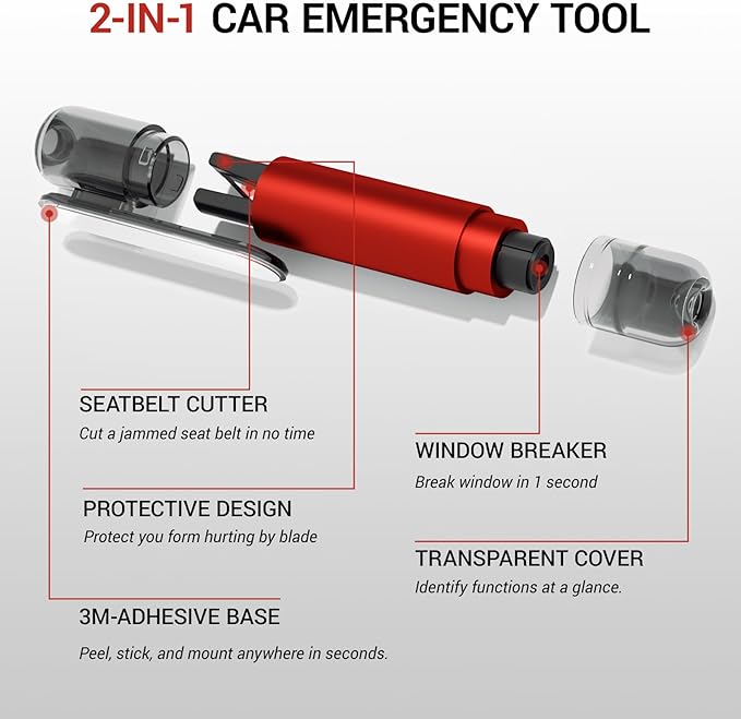 4 Pack Window Breaker Seatbelt Cutter, 2-in-1 Car Window Breaker Tool, Safe Hammer Glass Breaker and Seat Belt Cutter Underwa