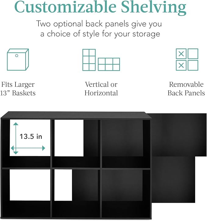 Best Choice Products 6-Cube Storage Organizer, 13.5in Shelf Opening, Bookcase, Display Shelf, Customizable w/ 3 Removable Bac