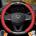 Customized Steering Wheel Cover Compatible with Honda, Premium Nappa Leather&Bright Carbon Fiber Texture Steering Wheel Cover