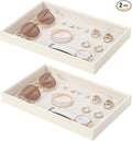 Stackable Jewelry Organizer Tray For Drawers,White Leather Small Earring Storage Tray,Bracelet And Necklace Display Box,Jewel