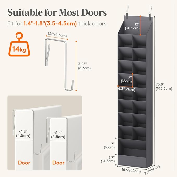 Lifewit 10 Tier Over the Door Shoe Organizer with 19 Large Deep Pockets, Fabric Hanging Shoes Shelf for Closet, Dorm Storage,