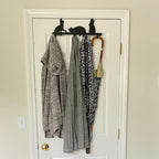 Evelots Over The Door 4 Hook Towel/Coat Rack Hanger Organizer, Kitty Cat Design-Easy No Tool Installation-Black Iron-Holds 20