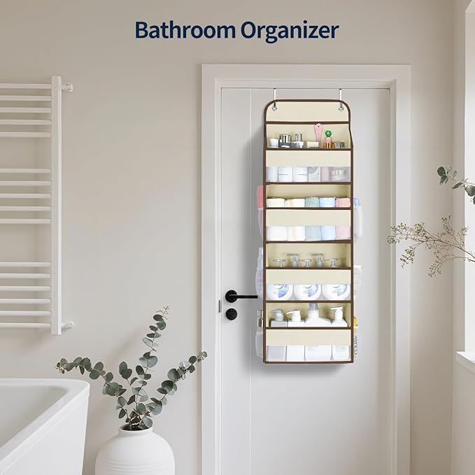 Yecaye Over The Door Organizer, Heavy Duty Hanging Organizers and Storage with 4 Large Capacity Pockets, Swing-Proof Behind T