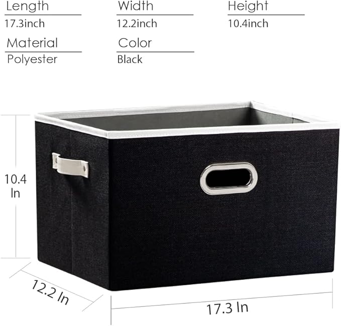 PRANDOM Larger Collapsible Storage Bins for Closet [3-pack] Decorative Linen Fabric Storage Baskets Cubes with Leather/Metal 