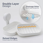 LEVERLOC Soap Holder Suction Cup for Shower, 2 Pack Bar Soap Dish Holder for Shower Wall Mounted NO-Drilling, Plastic Self Dr