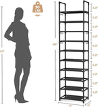 VTRIN 10 Tiers Tall Shoe Rack Holds 20-25 Pairs of Shoes Sturdy Vertical Shoe Organizer with 18pcs Hooks Stackable Narrow Sho