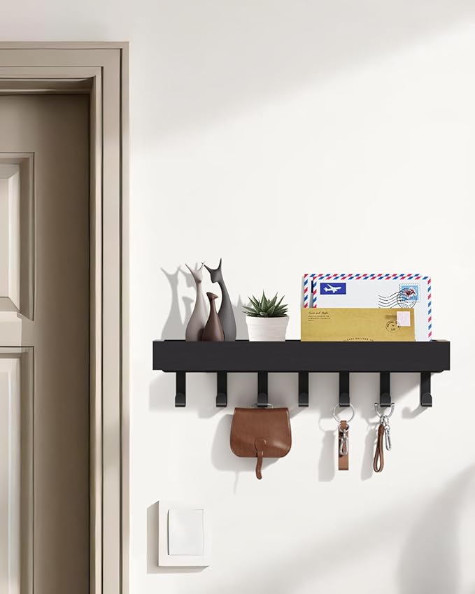 Key Holder Wall Mount Adhesive Magnetic - Hanging Key Hooks with Mail Organizer Tray for Wallet House - Keys Hanger Rack with
