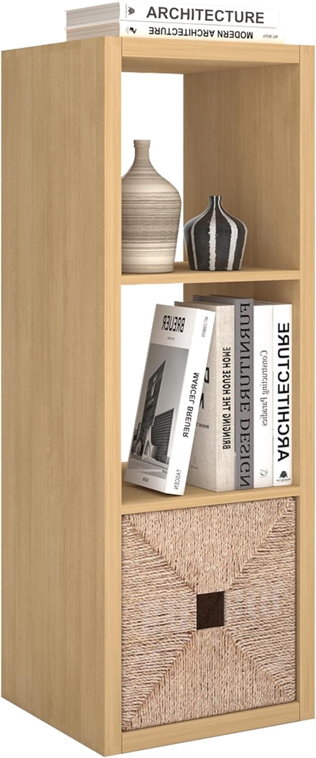 CTESNE【2026 Wooden Thick Frame 3 Cube Storage Organizer Shelf with Anti-Tipping Kits + Reversible Open Back Bookcase, Horizon