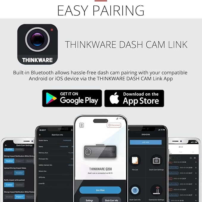 THINKWARE Q200 Dash Cam Car Dashboard Camera, WiFi, WDR, Speed Red Light Alerts, ADAS, 256GB Max, Parking Monitor, Night Visi