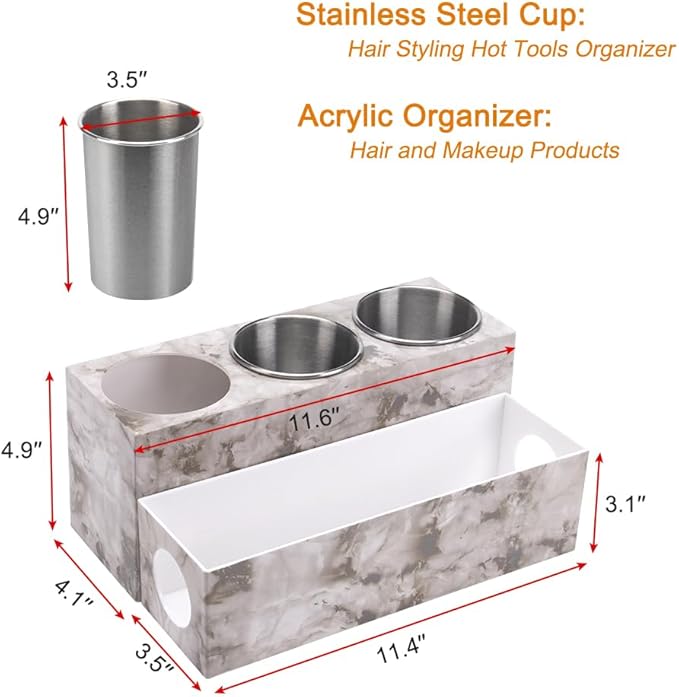 GFWARE Marble Hair Tool Organizer - Bathroom Vanity Storage for Hot Tools, Hair Dryer, Curling Iron, Flat Iron & Straightener