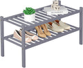 ROMGUAR CRAFT 2 Tier Bamboo Shoe Rack for Closet Free Standing Wood Shoe Shelf for Entryway Small Space Stackable 27"x11"x13"
