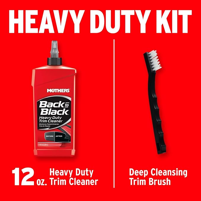 Mothers Back-to-Black Heavy Duty Trim Cleaner Kit, 12 oz. Gel Cleaner + Trim Brush — Deep Cleans & Restores Exterior Trim & P
