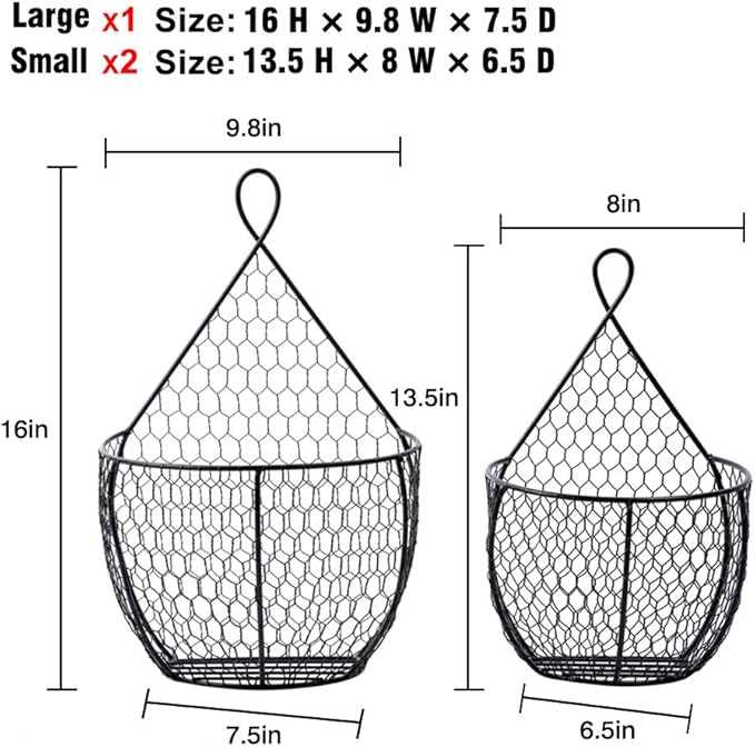 ERYTLLY Metal Fruit And Vegetable Storage Hanging Basket Wall Mounted, Hanging Basket For Kitchen Black Wire Baskets for Flow