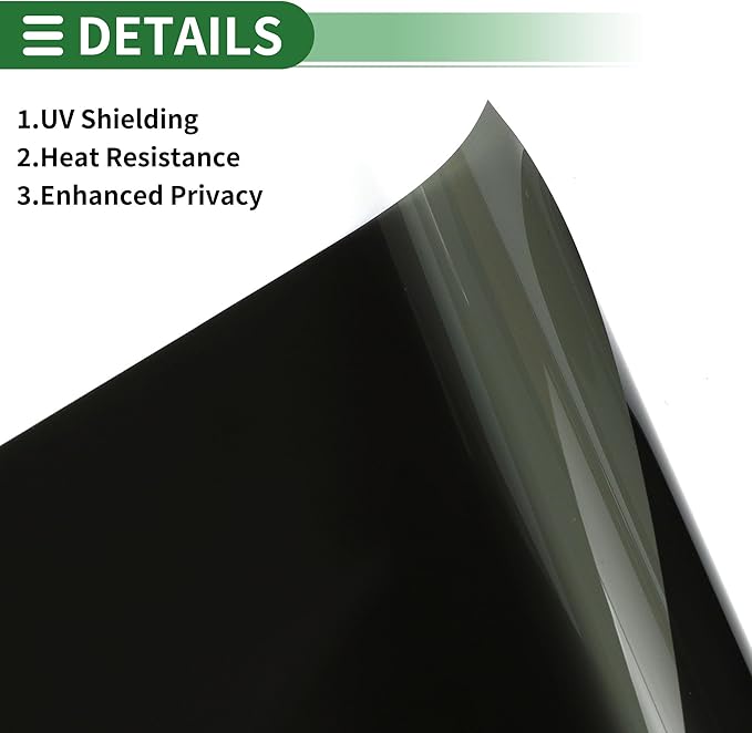 Motoforti Universal Car Window Tint Film Privacy Film 19.69 ft x 19.69 Inch Carbon 2 PLY PET Green 1 Pc VLT 14% IRR 63% UVR 94%