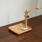 Solid Beech Wood Key Tray and Bowl for Entryway Table - Smooth Polished Branch-Shaped Organizer With Hooks for Keys, Wallet, 