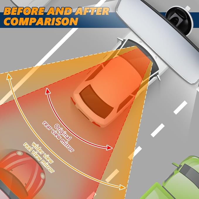 Rear View Mirror, Adjustable Interior Rearview Mirror with Suction Cup, Anti Glare HD Wide Angle Rear View Mirror, Car Panoramic Rear View to Reduce Blind Spot for Most Cars