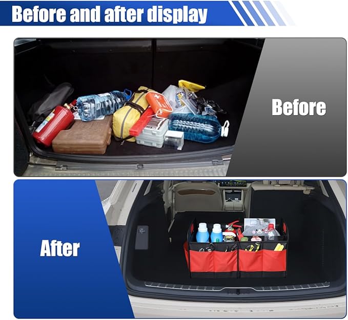 Car Trunk Organizer, Large Capacity Oxford Cloth Car Storage Box, Collapsible Multi-Compartment Organization Container,
