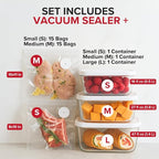 Chef Preserve Compact Vacuum Sealer for Food (Vacuum Sealer Machine + 3 Glass Vacuum Containers + 30 Reusable Vacuum Bags) Po