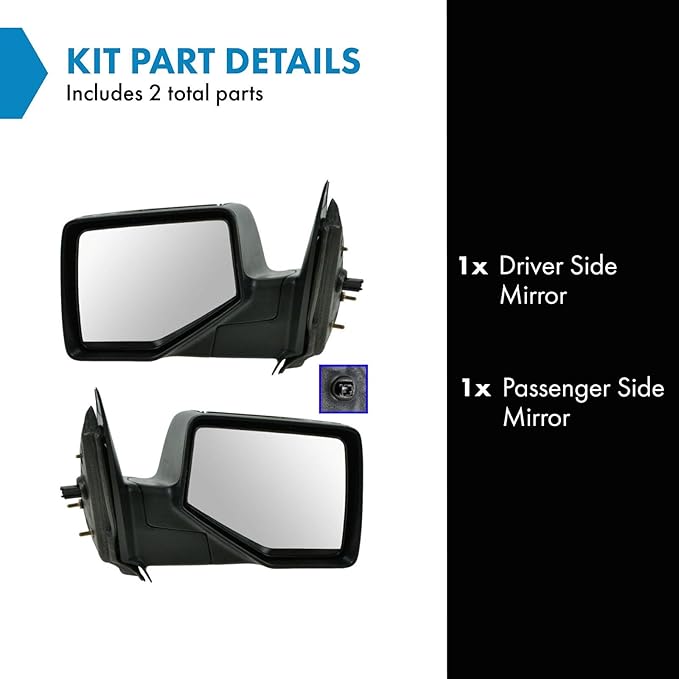 TRQ Driver and Passenger Side Mirror Assembly Set Power Chrome Textured Compatible with 2006-2011 Ford Ranger 2006-2007 Mazda