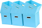 Fabric Cubby Storage Bins - 13x13x13 Inches, Foldable Cube Organizer Bins with Dual Handles - Set of 6, Blue