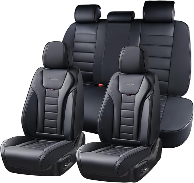 Coverado Car Seat Covers Full Set, Seat Covers for Cars, Front Seat Covers and Back Seat Cover Waterproof Leather Automotive 